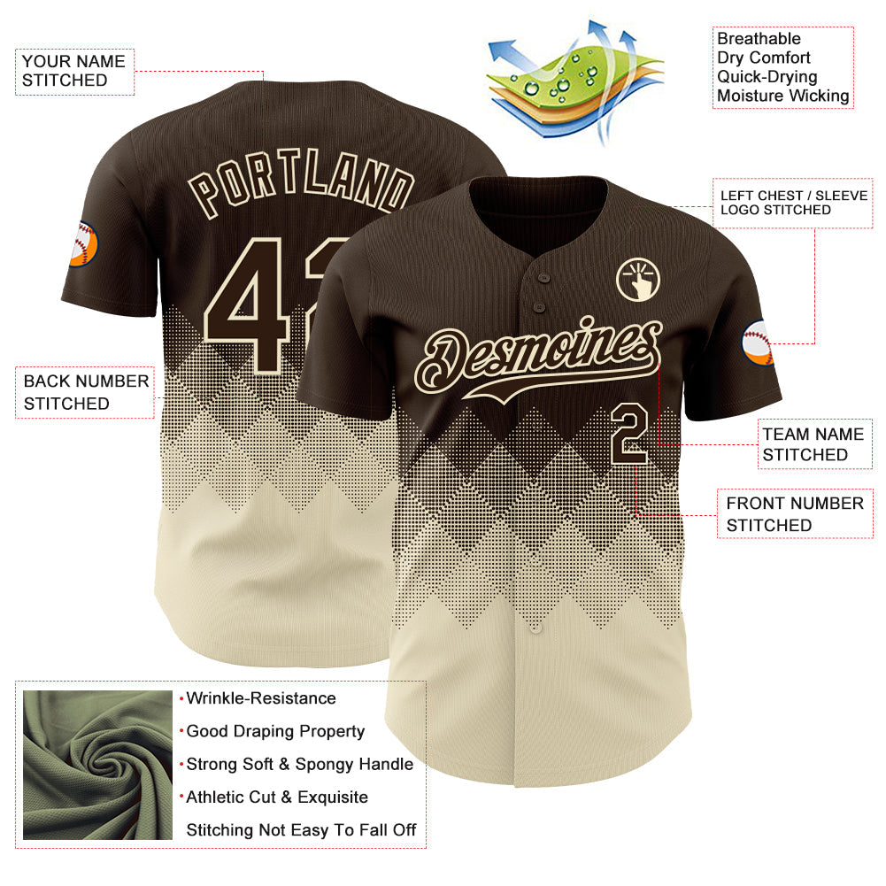 Custom Brown Cream 3D Gradient Square Shape Authentic Baseball Jersey - Sky-Custom