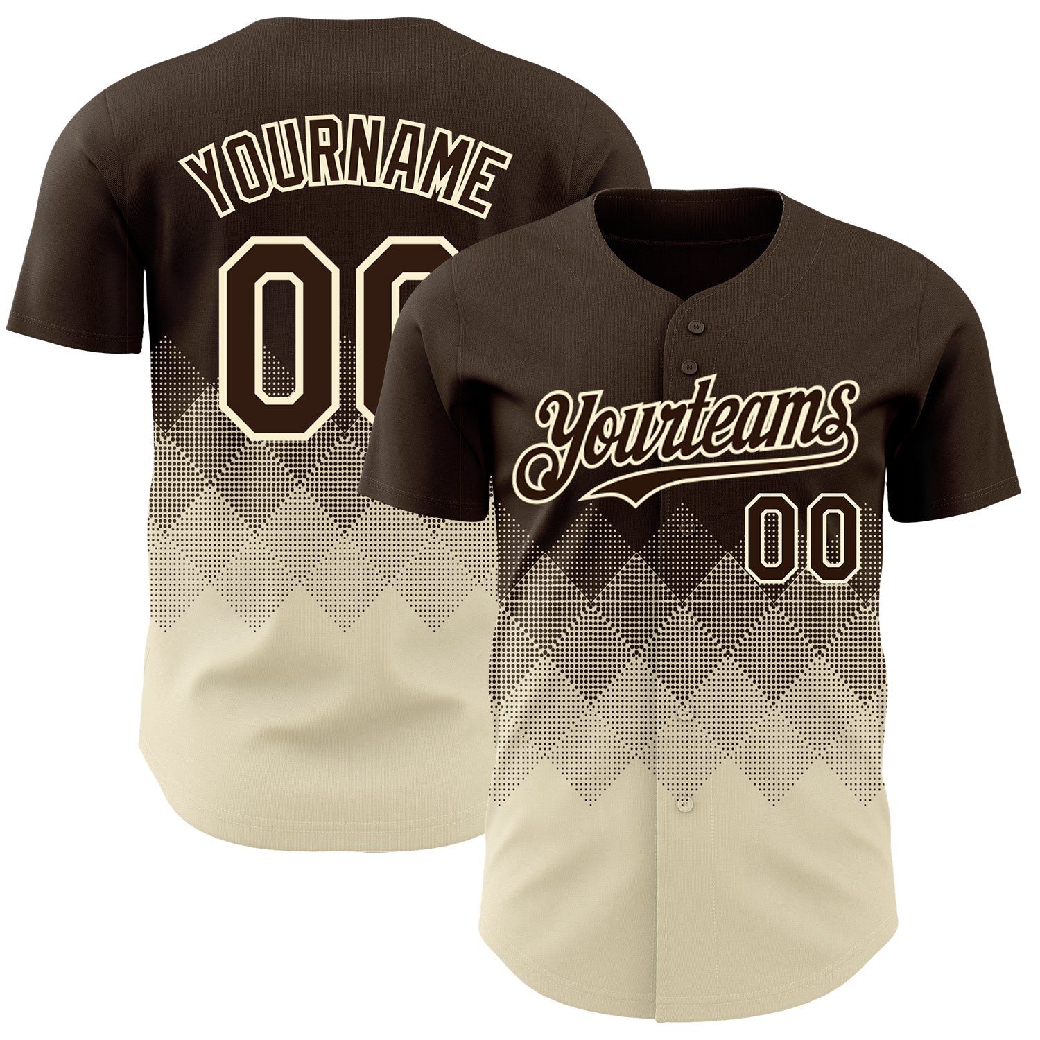 Custom Brown Cream 3D Gradient Square Shape Authentic Baseball Jersey - Sky-Custom