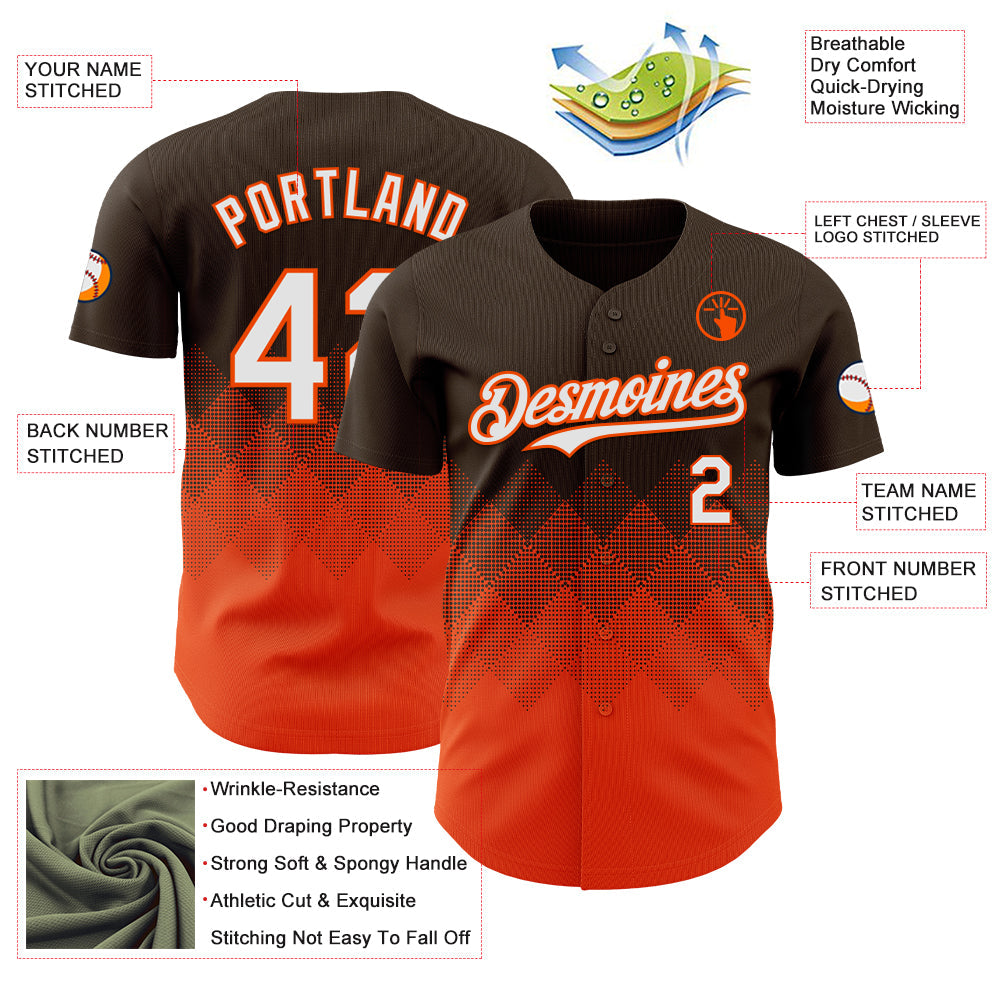 Custom Brown White-Orange 3D Gradient Square Shape Authentic Baseball Jersey - Sky-Custom