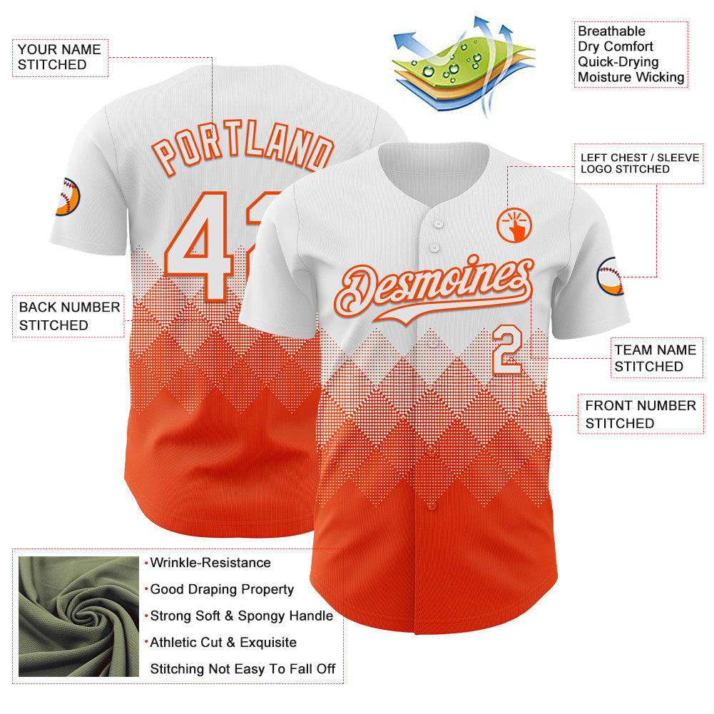 Custom White Orange 3D Gradient Square Shape Authentic Baseball Jersey - Sky-Custom