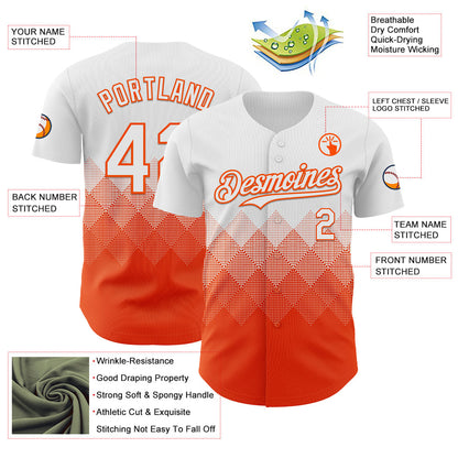 Custom White Orange 3D Gradient Square Shape Authentic Baseball Jersey - Sky-Custom