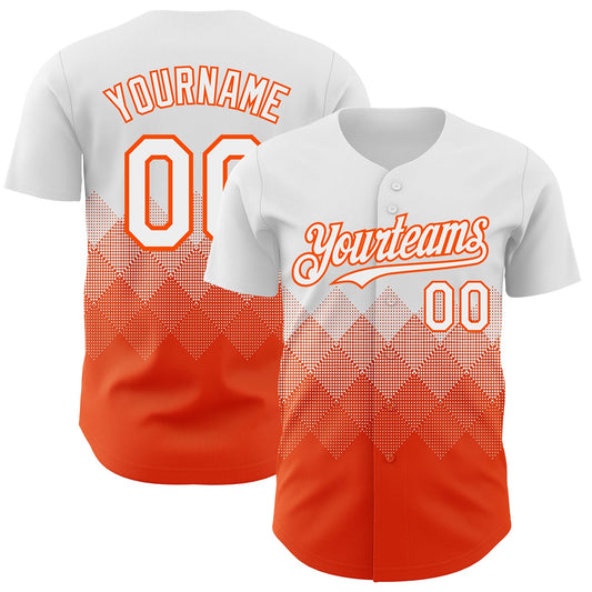 Custom White Orange 3D Gradient Square Shape Authentic Baseball Jersey - Sky-Custom