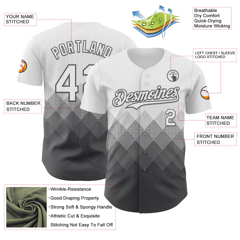 Custom White Steel Gray 3D Gradient Square Shape Authentic Baseball Jersey - Sky-Custom
