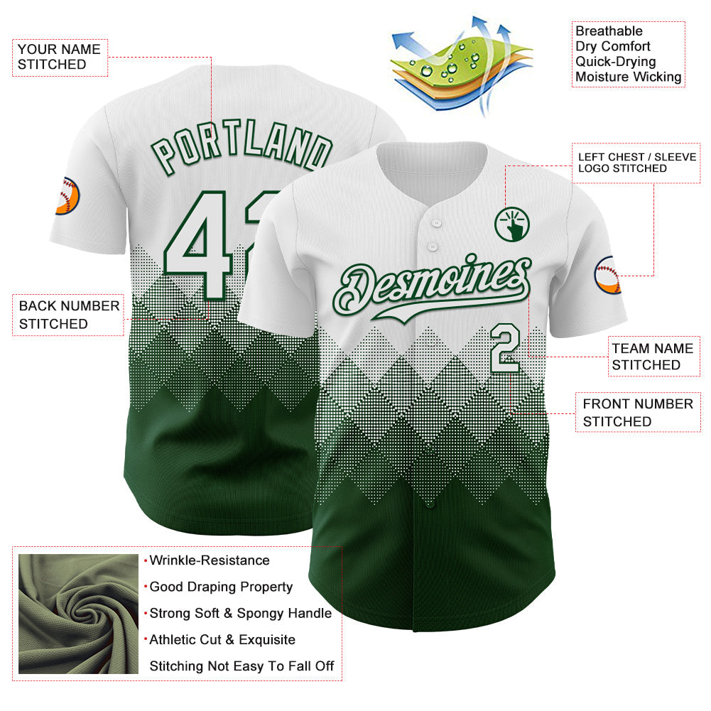 Custom White Green 3D Gradient Square Shape Authentic Baseball Jersey - Sky-Custom
