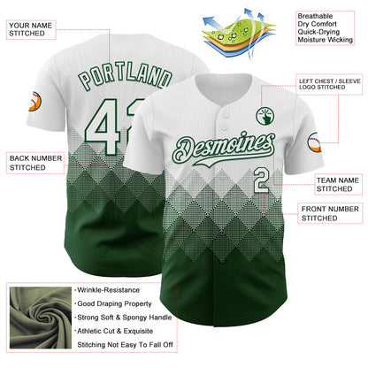 Custom White Green 3D Gradient Square Shape Authentic Baseball Jersey - Sky-Custom