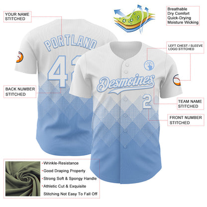 Custom White Light Blue 3D Gradient Square Shape Authentic Baseball Jersey - Sky-Custom