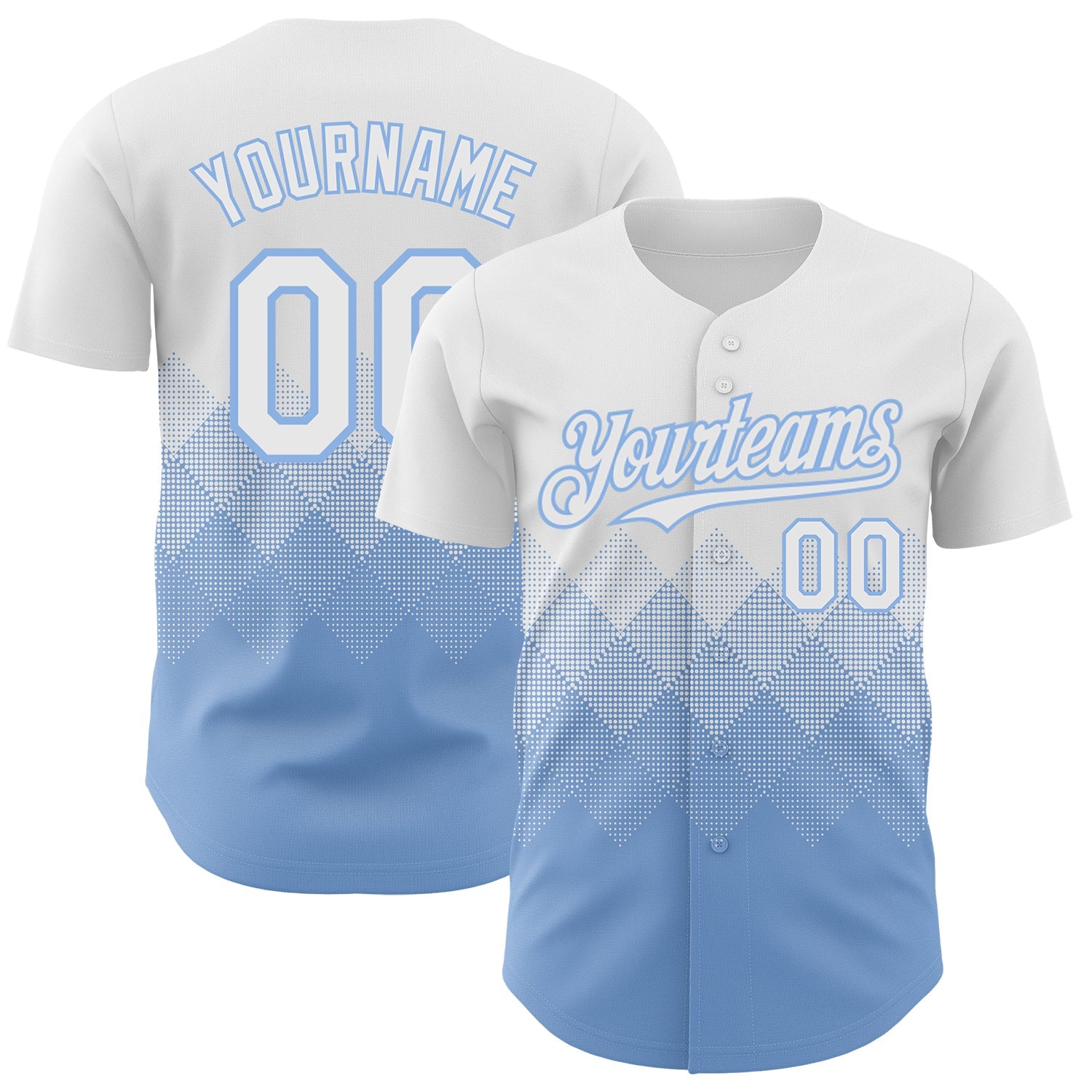 Custom White Light Blue 3D Gradient Square Shape Authentic Baseball Jersey - Sky-Custom
