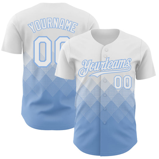 Custom White Light Blue 3D Gradient Square Shape Authentic Baseball Jersey - Sky-Custom