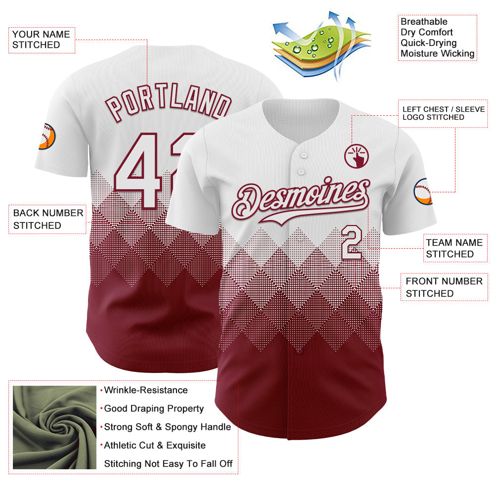 Custom White Crimson 3D Gradient Square Shape Authentic Baseball Jersey - Sky-Custom