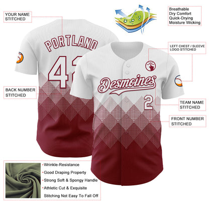 Custom White Crimson 3D Gradient Square Shape Authentic Baseball Jersey - Sky-Custom