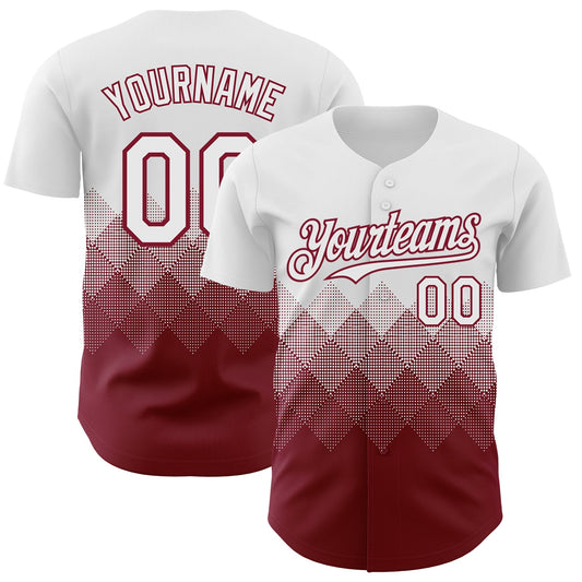 Custom White Crimson 3D Gradient Square Shape Authentic Baseball Jersey - Sky-Custom