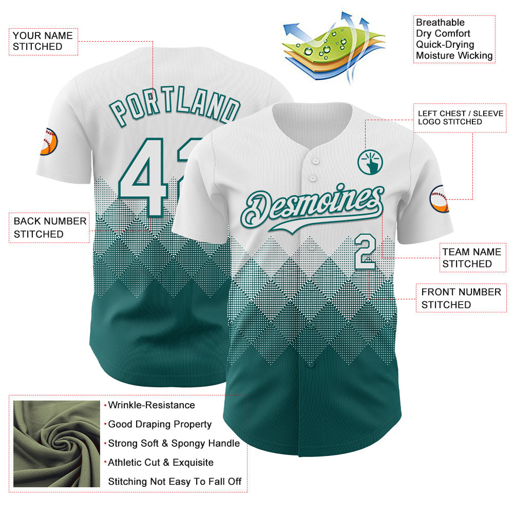 Custom White Teal 3D Gradient Square Shape Authentic Baseball Jersey - Sky-Custom