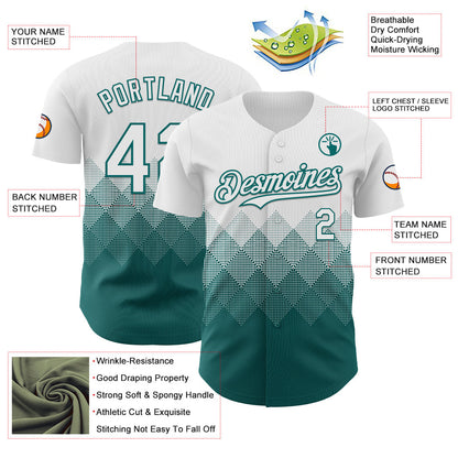 Custom White Teal 3D Gradient Square Shape Authentic Baseball Jersey - Sky-Custom