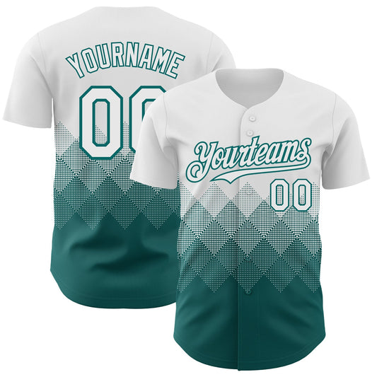 Custom White Teal 3D Gradient Square Shape Authentic Baseball Jersey - Sky-Custom