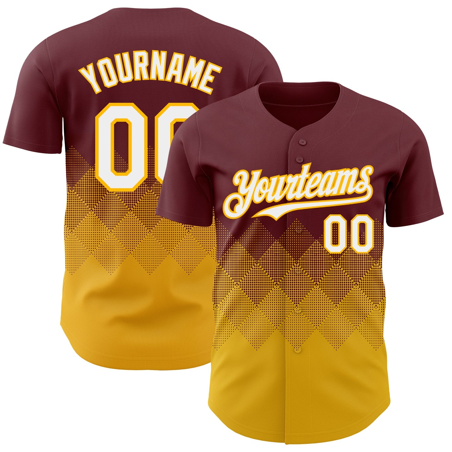Custom Burgundy White-Gold 3D Gradient Square Shape Authentic Baseball Jersey - Sky-Custom