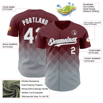 Custom Burgundy White-Gray 3D Gradient Square Shape Authentic Baseball Jersey - Sky-Custom
