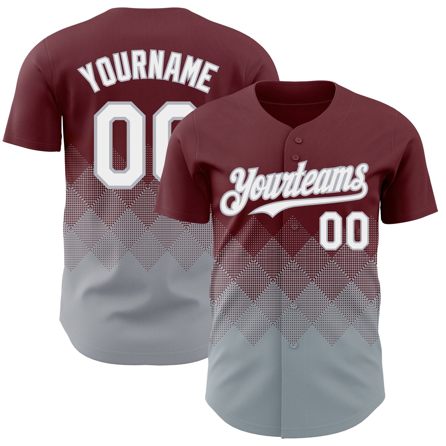 Custom Burgundy White-Gray 3D Gradient Square Shape Authentic Baseball Jersey - Sky-Custom