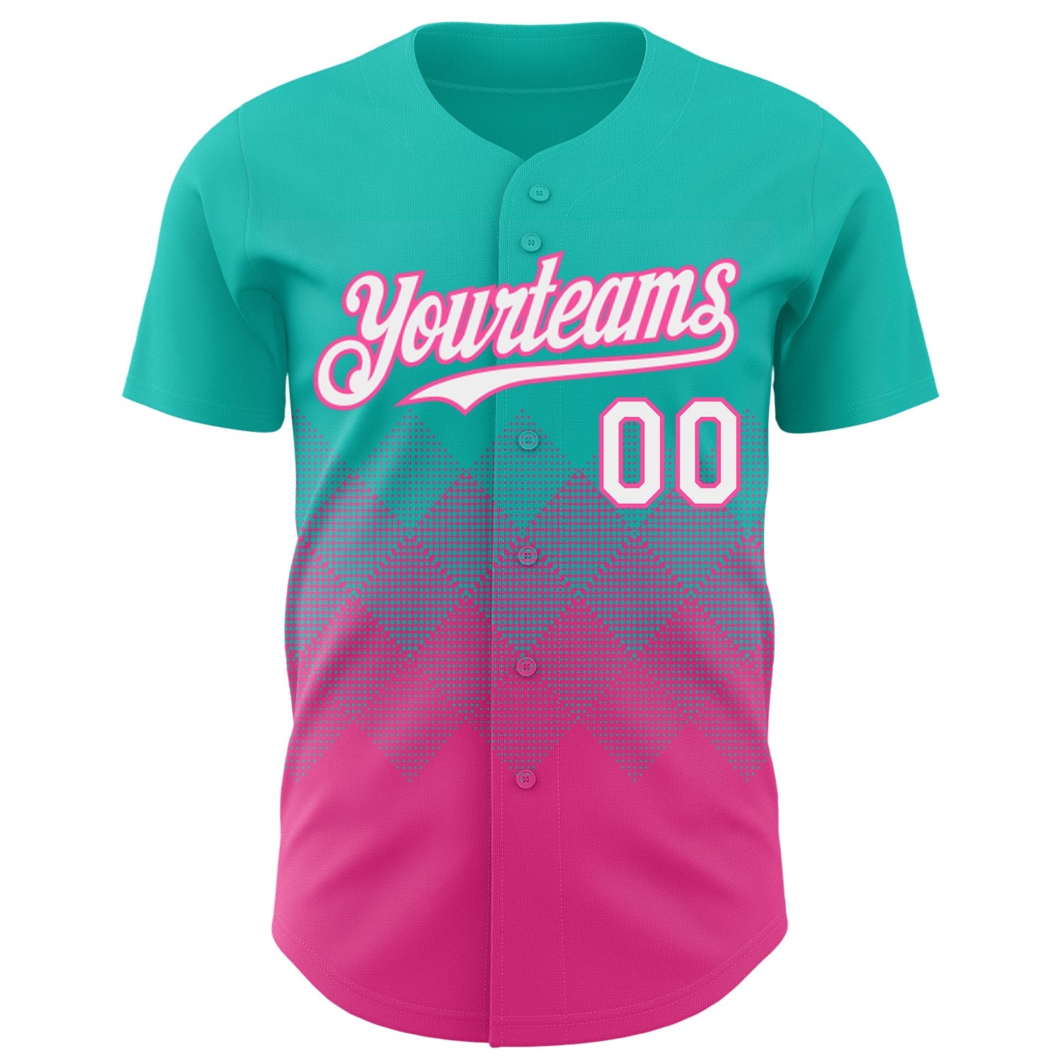 Custom Aqua White-Pink 3D Gradient Square Shape Authentic Baseball Jersey - Sky-Custom