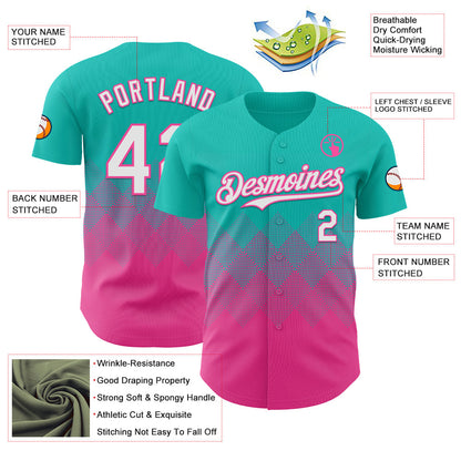 Custom Aqua White-Pink 3D Gradient Square Shape Authentic Baseball Jersey - Sky-Custom