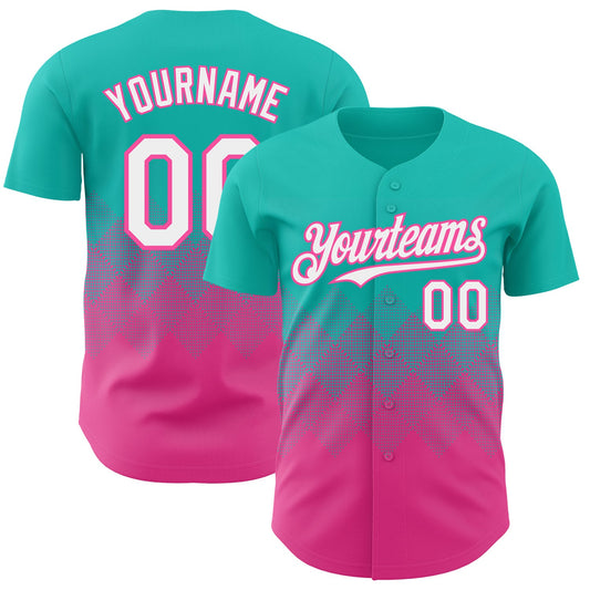 Custom Aqua White-Pink 3D Gradient Square Shape Authentic Baseball Jersey - Sky-Custom