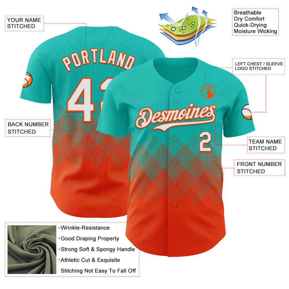 Custom Aqua White-Orange 3D Gradient Square Shape Authentic Baseball Jersey - Sky-Custom