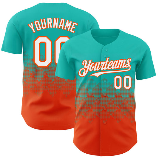 Custom Aqua White-Orange 3D Gradient Square Shape Authentic Baseball Jersey - Sky-Custom