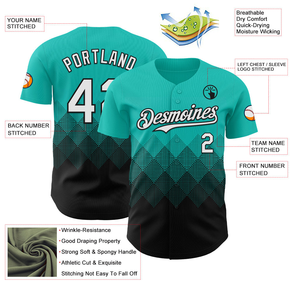 Custom Aqua White-Black 3D Gradient Square Shape Authentic Baseball Jersey - Sky-Custom