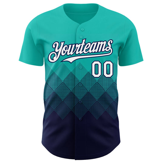 Custom Aqua White-Navy 3D Gradient Square Shape Authentic Baseball Jersey - Sky-Custom