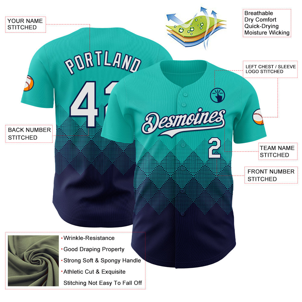 Custom Aqua White-Navy 3D Gradient Square Shape Authentic Baseball Jersey - Sky-Custom