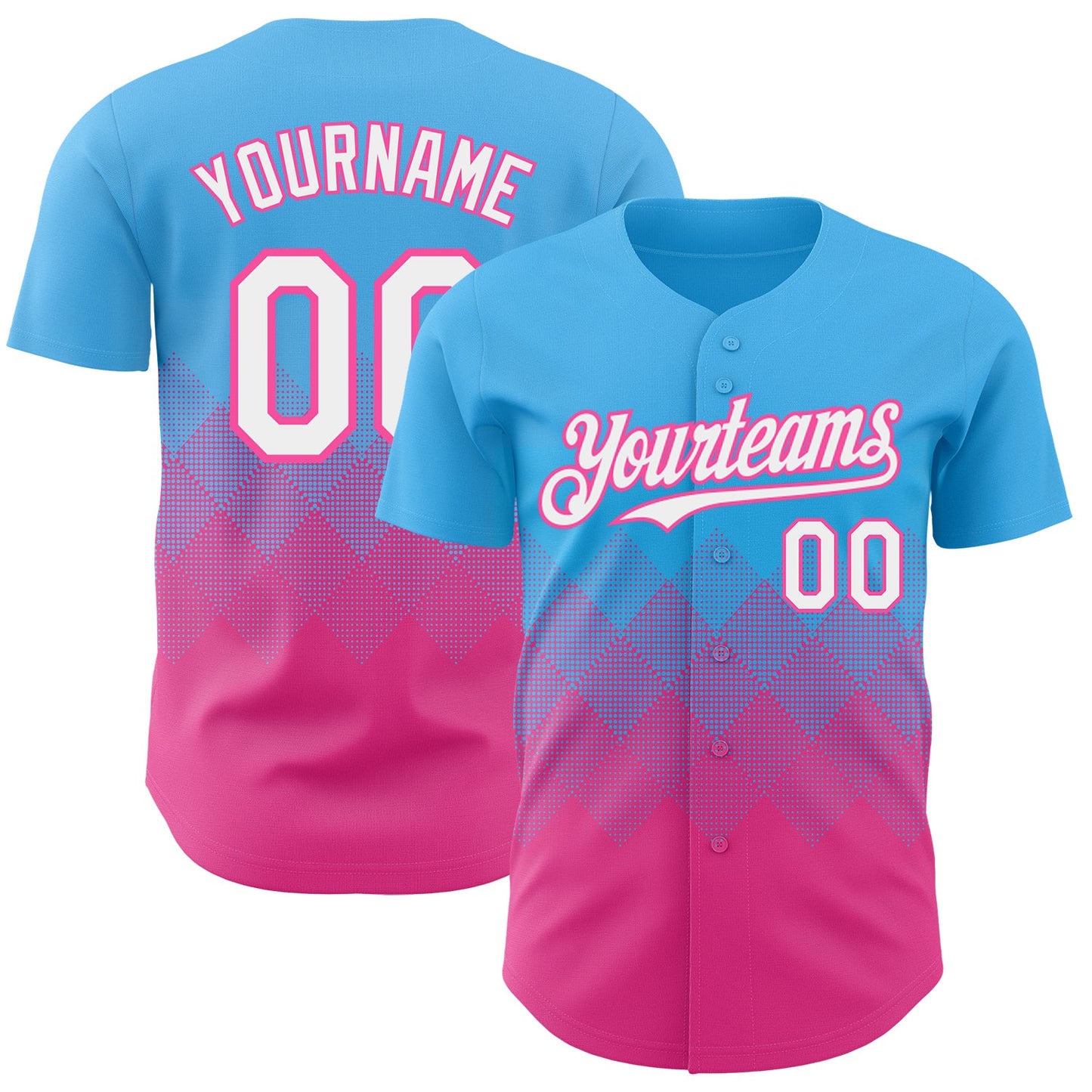 Custom Sky Blue White-Pink 3D Gradient Square Shape Authentic Baseball Jersey - Sky-Custom