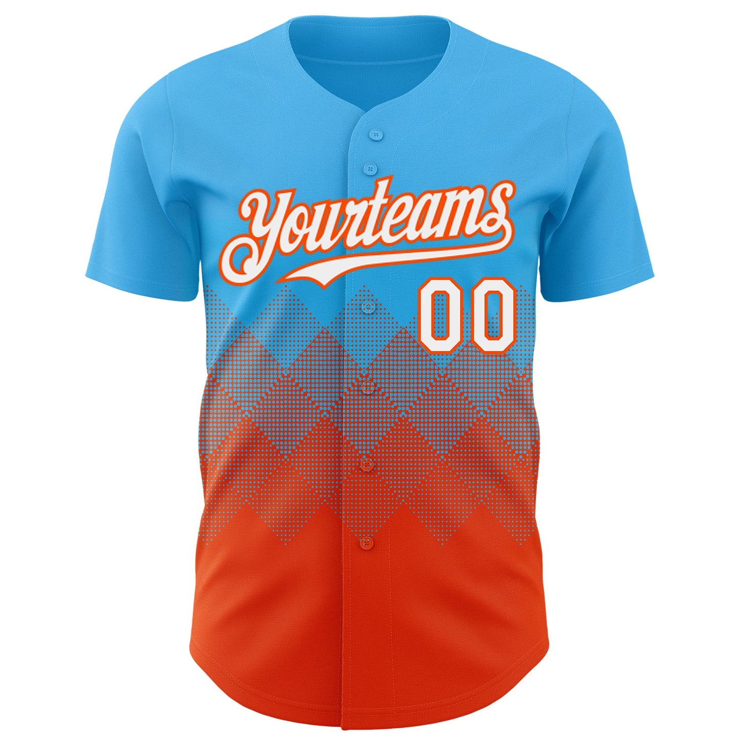 Custom Sky Blue White-Orange 3D Gradient Square Shape Authentic Baseball Jersey - Sky-Custom