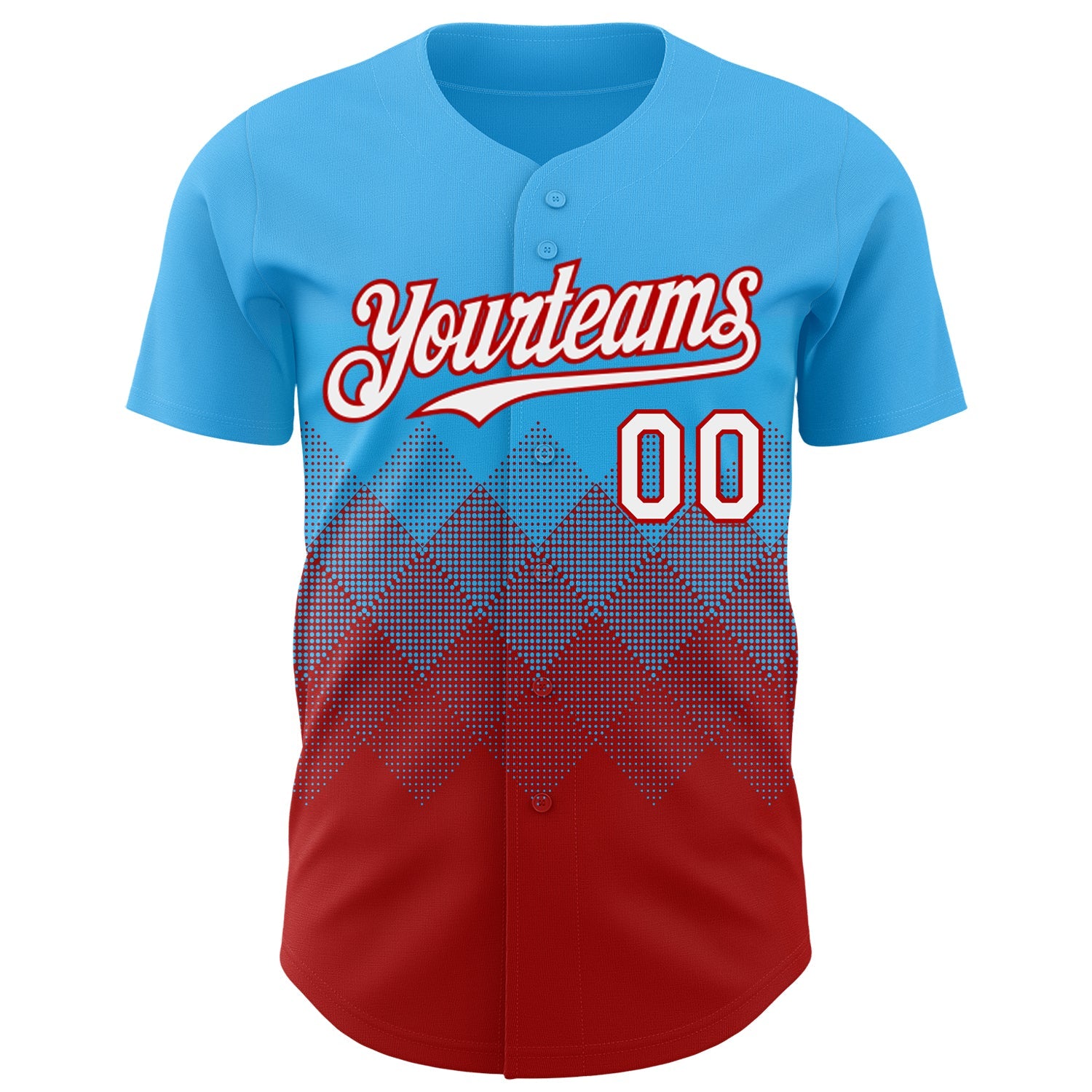 Custom Sky Blue White-Red 3D Gradient Square Shape Authentic Baseball Jersey - Sky-Custom