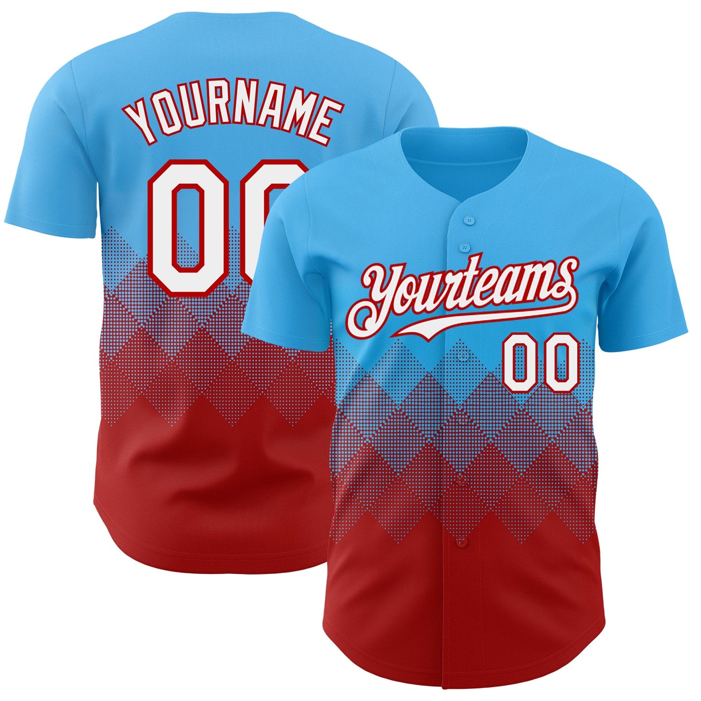 Custom Sky Blue White-Red 3D Gradient Square Shape Authentic Baseball Jersey - Sky-Custom