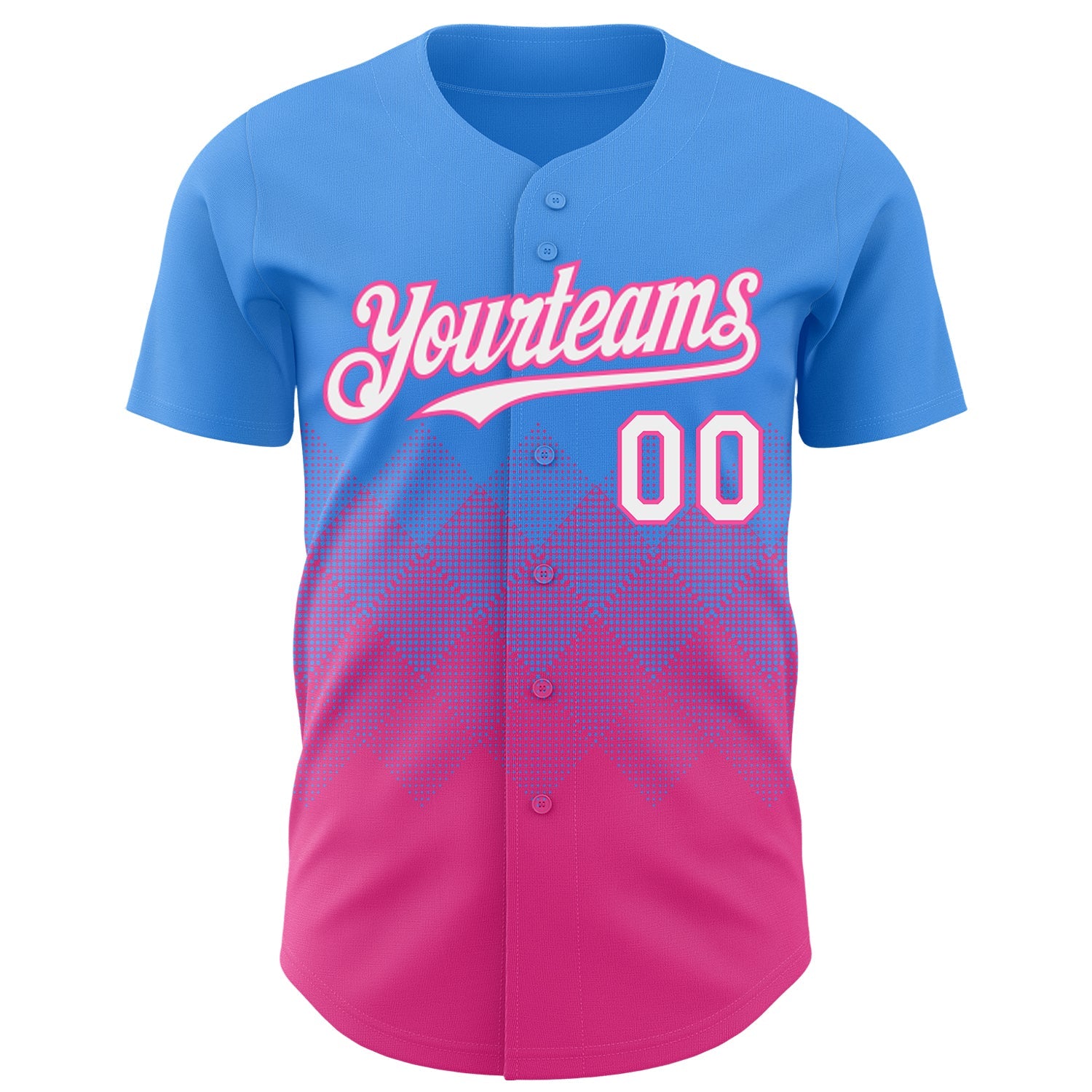 Custom Electric Blue White-Pink 3D Gradient Square Shape Authentic Baseball Jersey - Sky-Custom