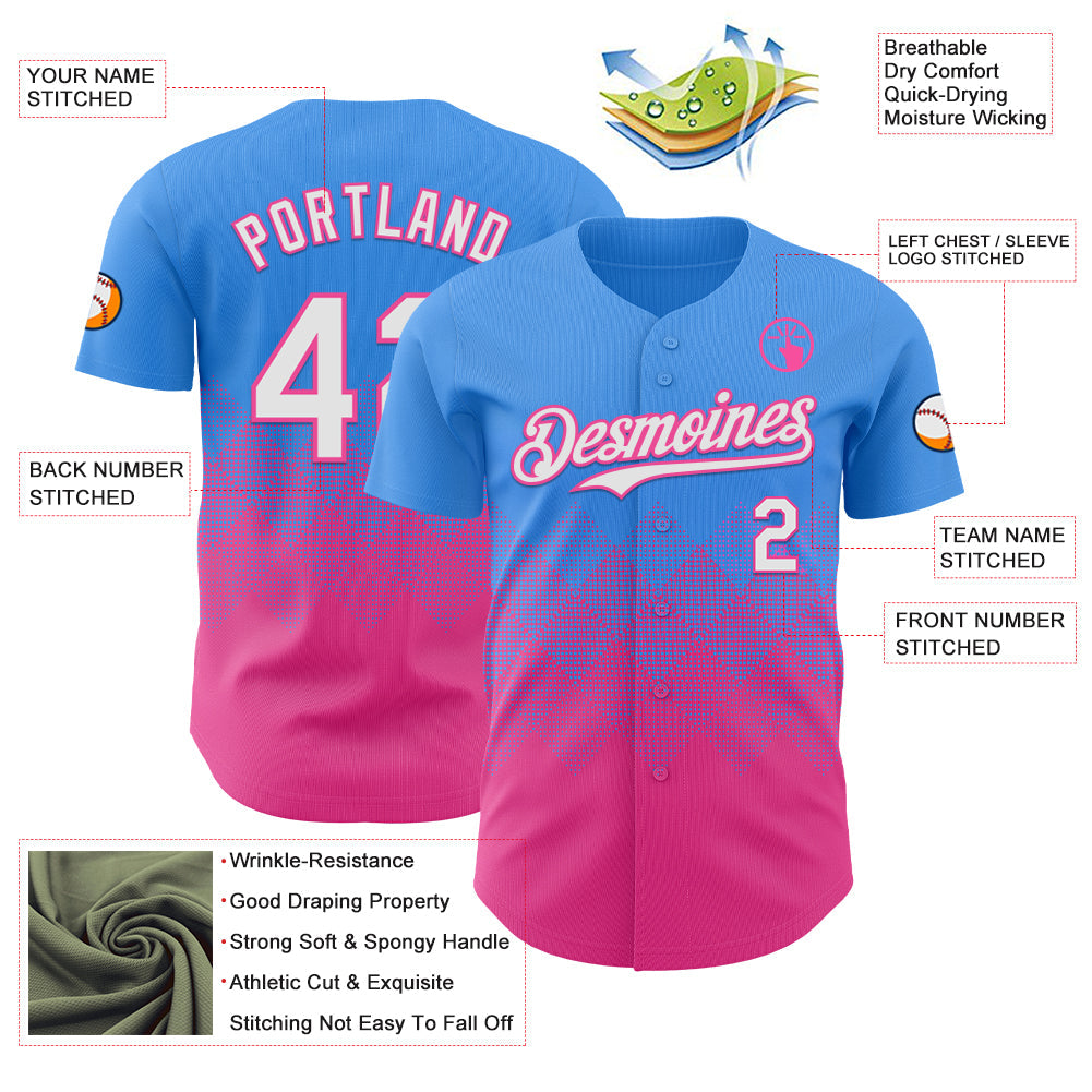 Custom Electric Blue White-Pink 3D Gradient Square Shape Authentic Baseball Jersey - Sky-Custom