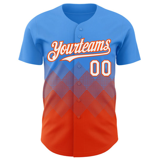 Custom Electric Blue White-Orange 3D Gradient Square Shape Authentic Baseball Jersey - Sky-Custom