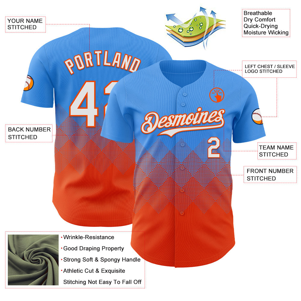 Custom Electric Blue White-Orange 3D Gradient Square Shape Authentic Baseball Jersey - Sky-Custom