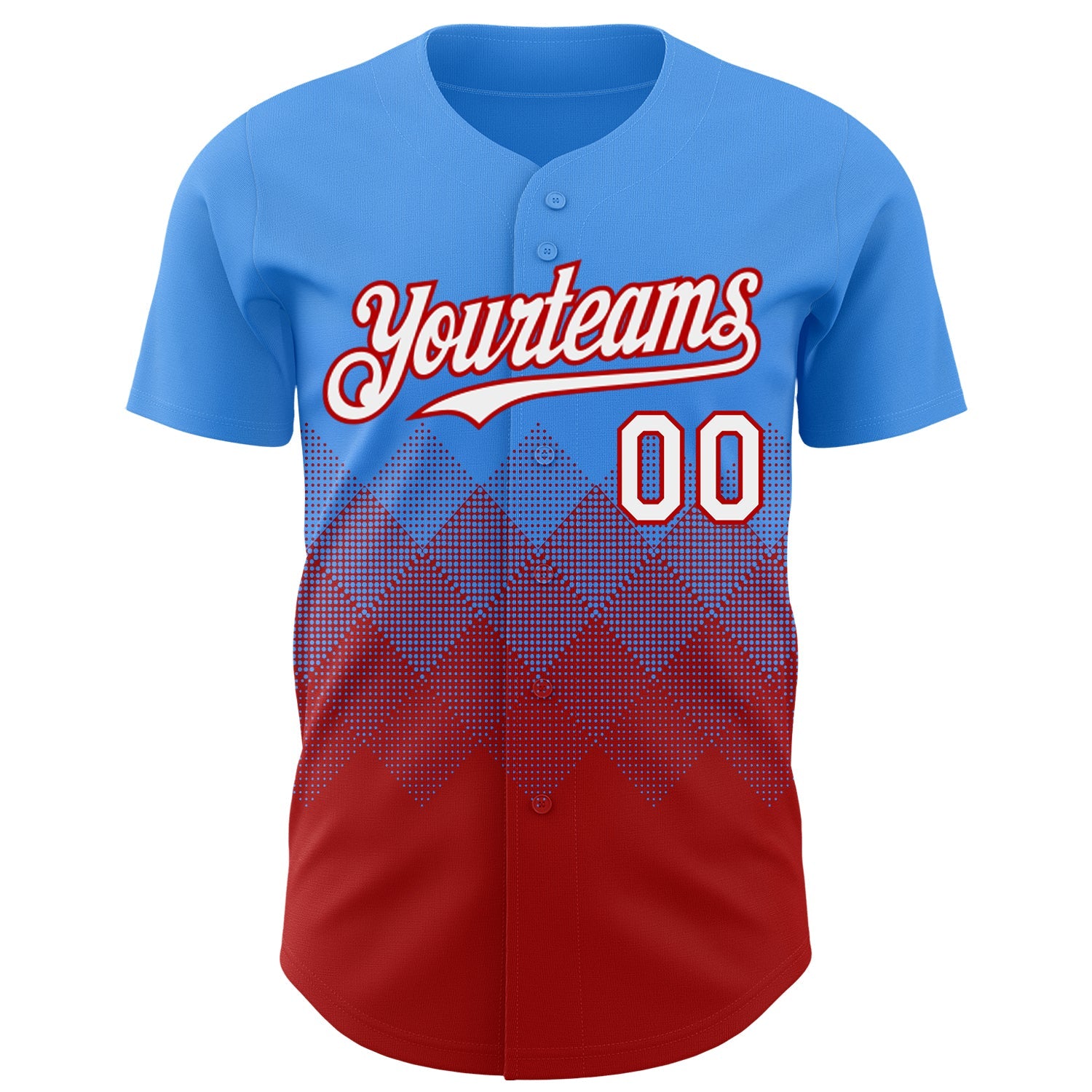 Custom Electric Blue White-Red 3D Gradient Square Shape Authentic Baseball Jersey - Sky-Custom