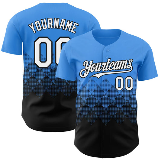 Custom Electric Blue White-Black 3D Gradient Square Shape Authentic Baseball Jersey - Sky-Custom