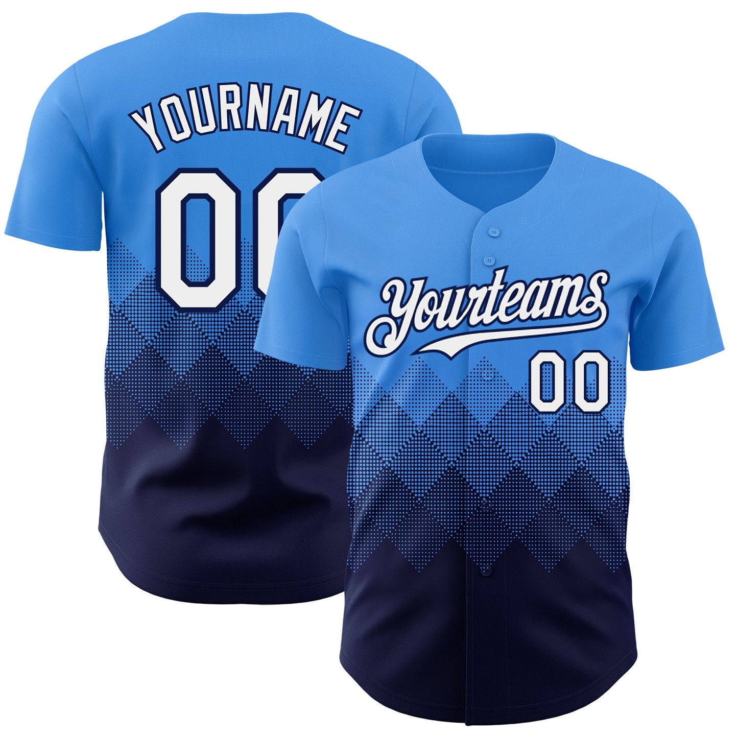 Custom Electric Blue White-Navy 3D Gradient Square Shape Authentic Baseball Jersey - Sky-Custom