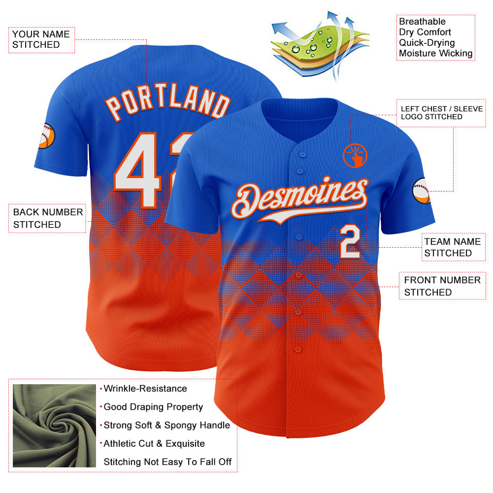 Custom Thunder Blue White-Orange 3D Gradient Square Shape Authentic Baseball Jersey - Sky-Custom