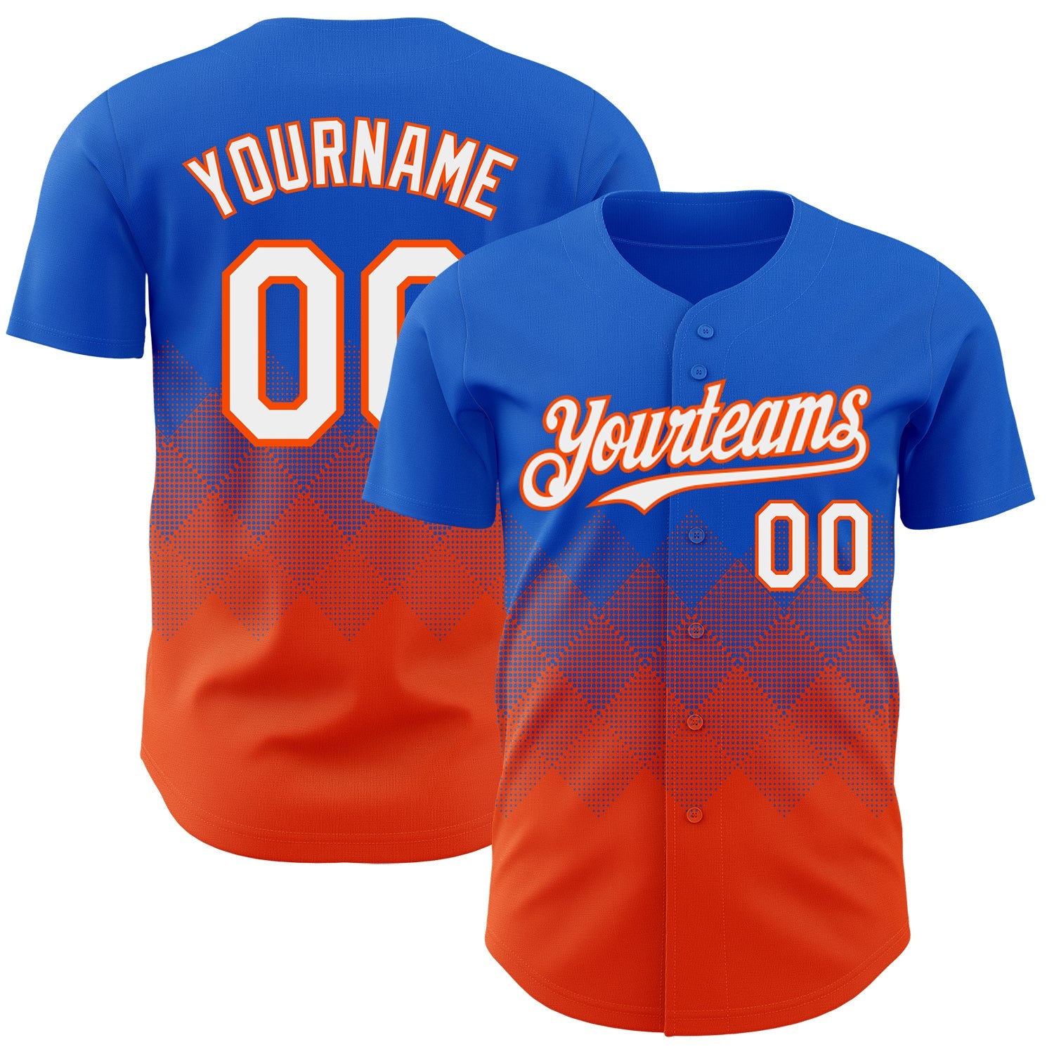 Custom Thunder Blue White-Orange 3D Gradient Square Shape Authentic Baseball Jersey - Sky-Custom
