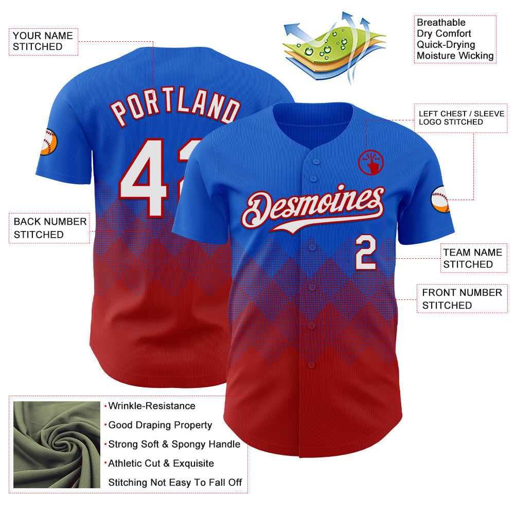 Custom Thunder Blue White-Red 3D Gradient Square Shape Authentic Baseball Jersey - Sky-Custom