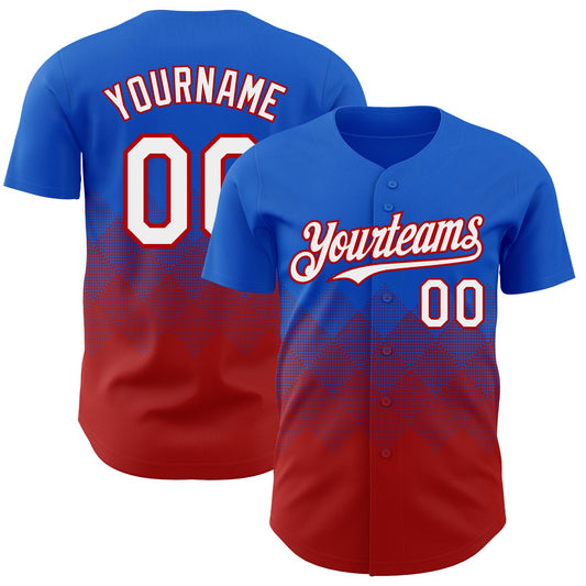 Custom Thunder Blue White-Red 3D Gradient Square Shape Authentic Baseball Jersey - Sky-Custom