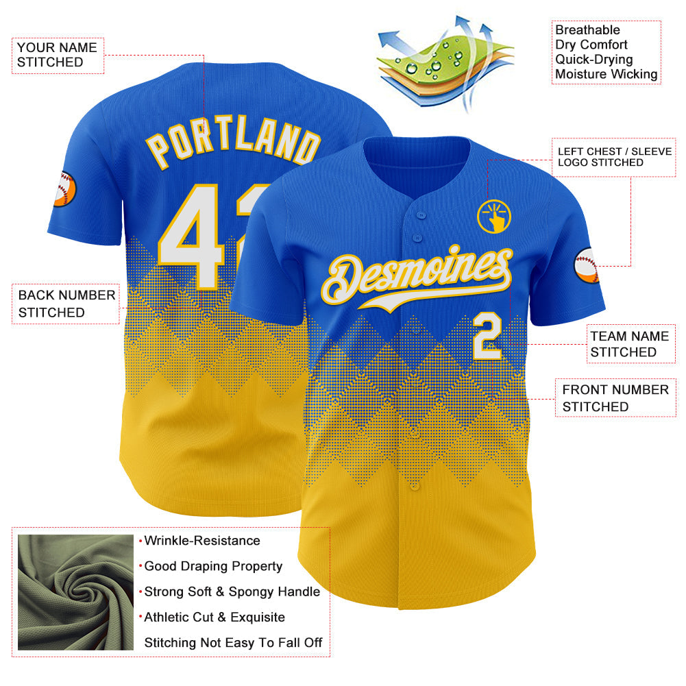 Custom Thunder Blue White-Yellow 3D Gradient Square Shape Authentic Baseball Jersey - Sky-Custom