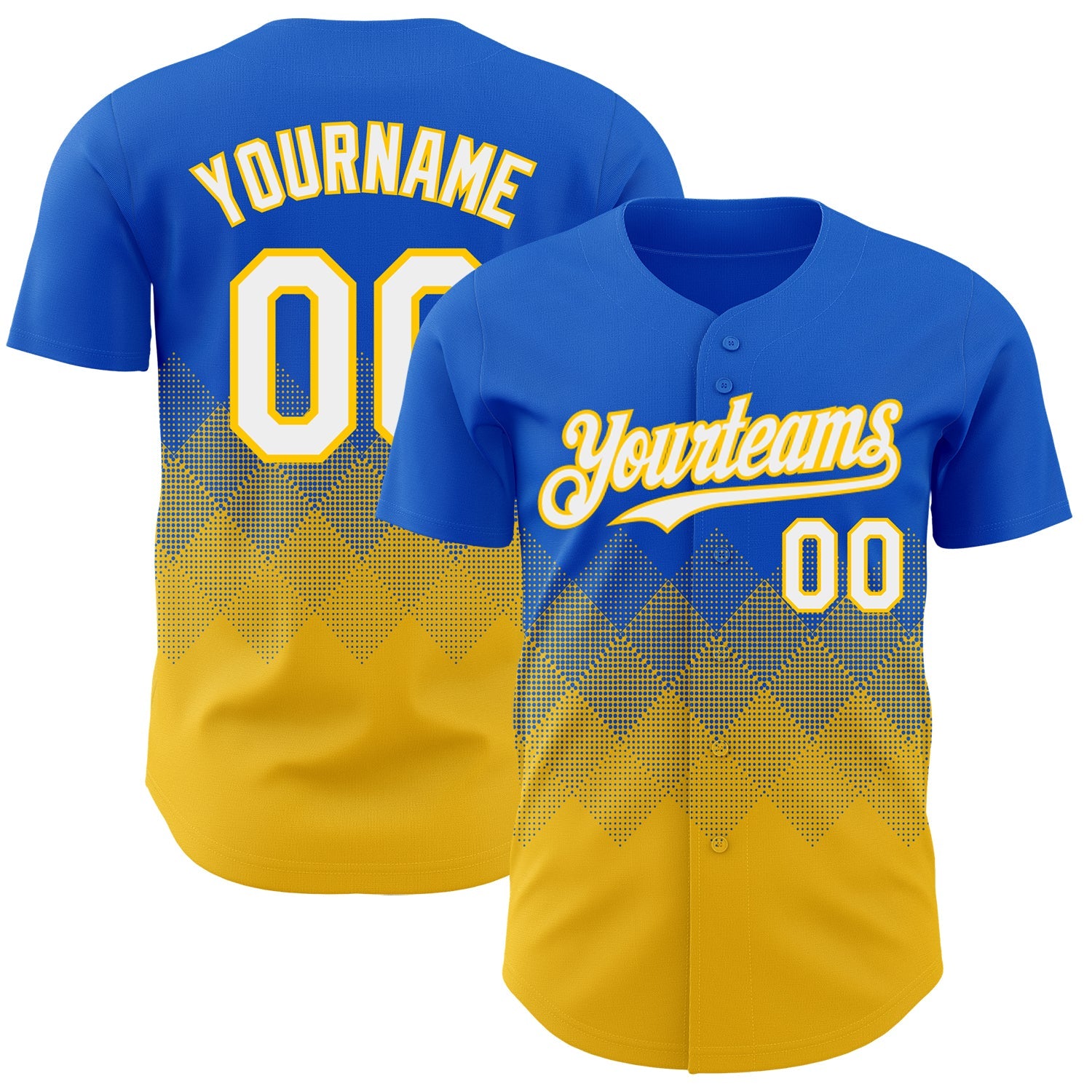 Custom Thunder Blue White-Yellow 3D Gradient Square Shape Authentic Baseball Jersey - Sky-Custom