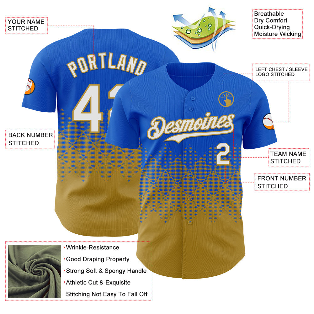 Custom Thunder Blue White-Old Gold 3D Gradient Square Shape Authentic Baseball Jersey - Sky-Custom