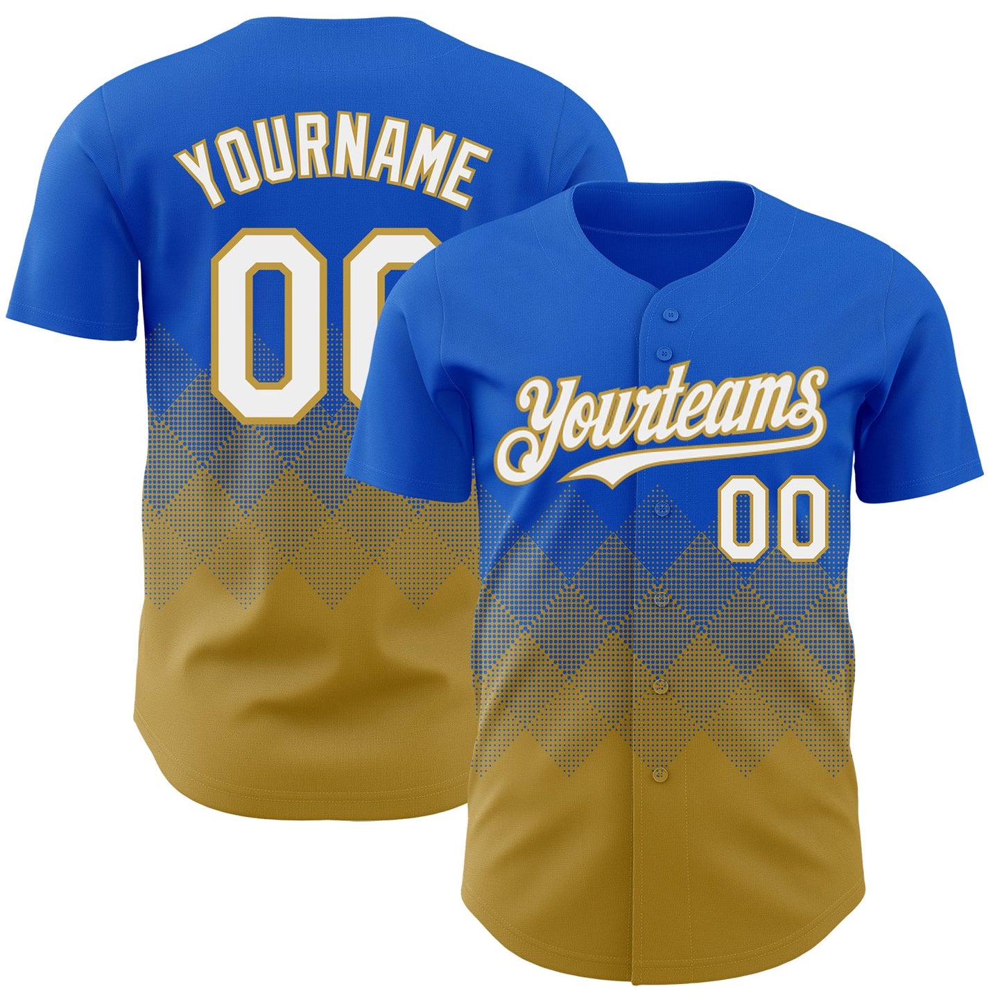 Custom Thunder Blue White-Old Gold 3D Gradient Square Shape Authentic Baseball Jersey - Sky-Custom
