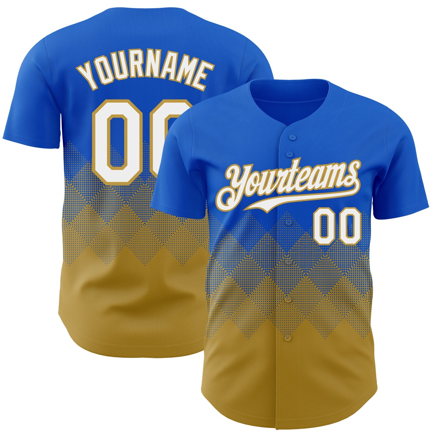 Custom Thunder Blue White-Old Gold 3D Gradient Square Shape Authentic Baseball Jersey - Sky-Custom