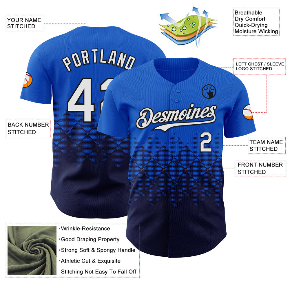 Custom Thunder Blue White-Navy 3D Gradient Square Shape Authentic Baseball Jersey - Sky-Custom